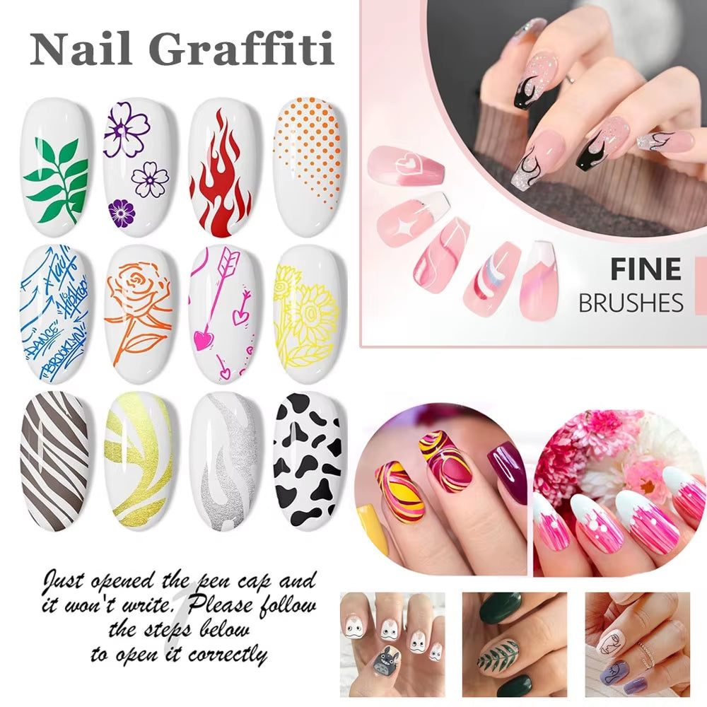 12Pcs/Set Nail Acrylic Pen Waterproof and Quick Drying Artistic Graffiti DIY Beauty Nail Tools Nail Art Graffiti Pen