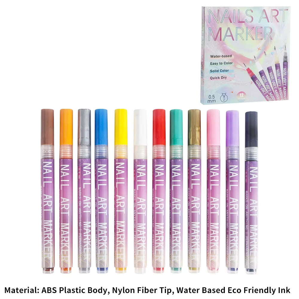 12Pcs/Set Nail Acrylic Pen Waterproof and Quick Drying Artistic Graffiti DIY Beauty Nail Tools Nail Art Graffiti Pen